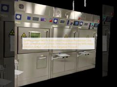 Buồng tổng hợp nóng cho dây chuyền sản xuất dược phẩm phóng xạ theo tiêu chuẩn GMP với hệ thống giám sát liều lượng theo thời gian thực, có bộ lọc Hepa, bộ lọc than hoạt tính và áp suất âm